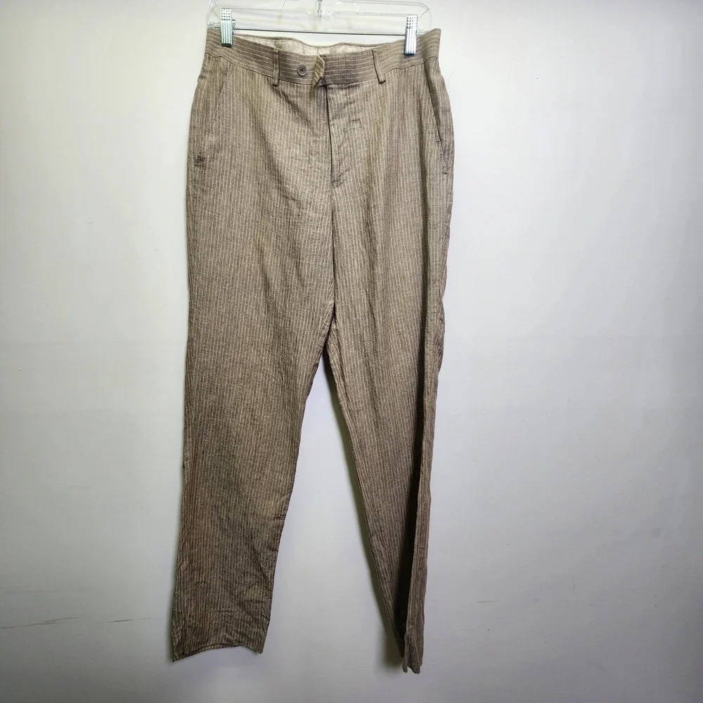 Bar III 100% Linen Pinstripe Pants Trousers Men's 30x31 Slim Fit Flat Front